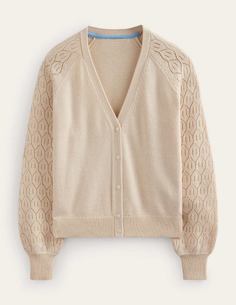 White Women's Boden Pointelle Sleeve Cardigan | 74683FMAP