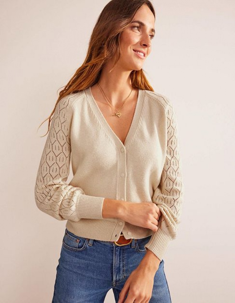 White Women\'s Boden Pointelle Sleeve Cardigan | 74683FMAP