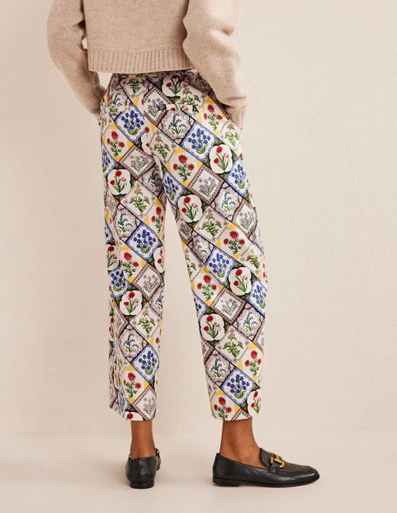 White Women's Boden Printed Straight Pants | 17329GNYE