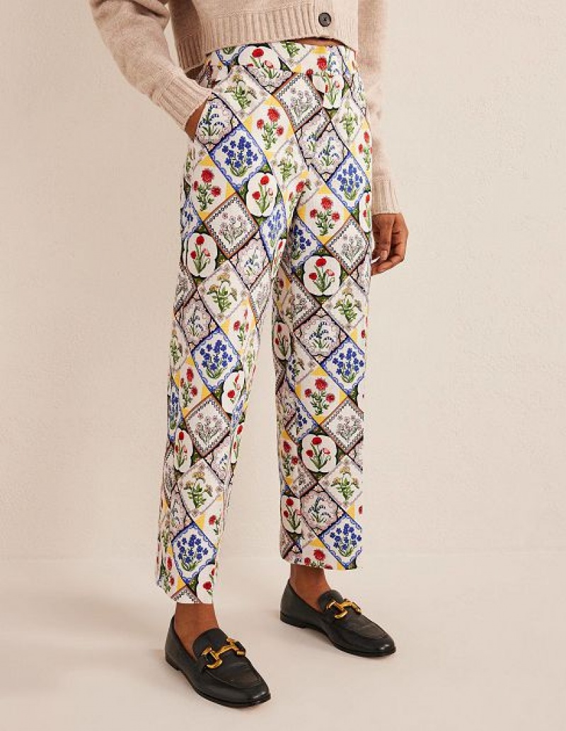 White Women's Boden Printed Straight Pants | 17329GNYE