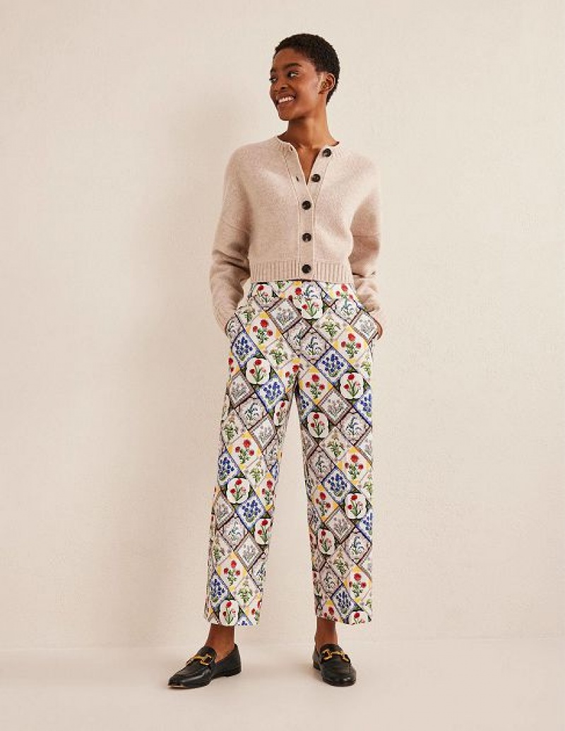 White Women\'s Boden Printed Straight Pants | 17329GNYE