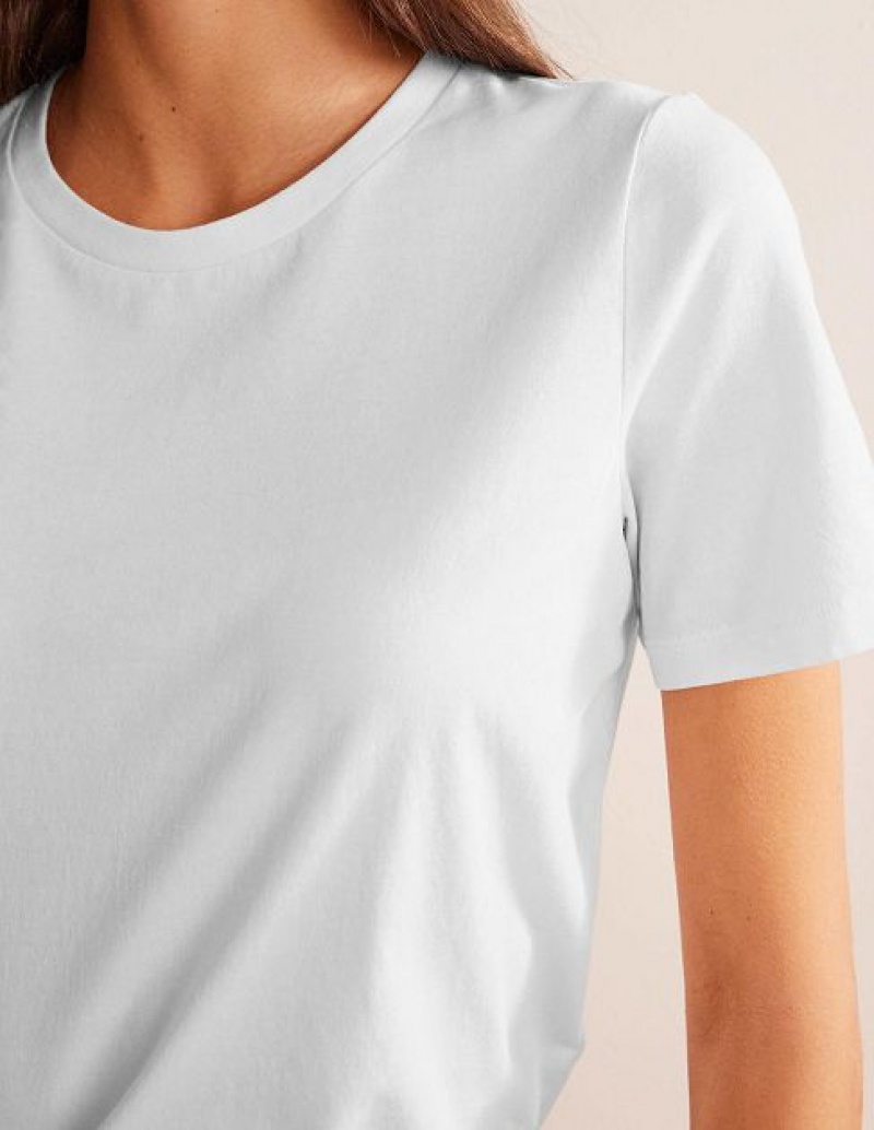 White Women's Boden Pure Cotton Crew T-Shirt | 96708QAXM