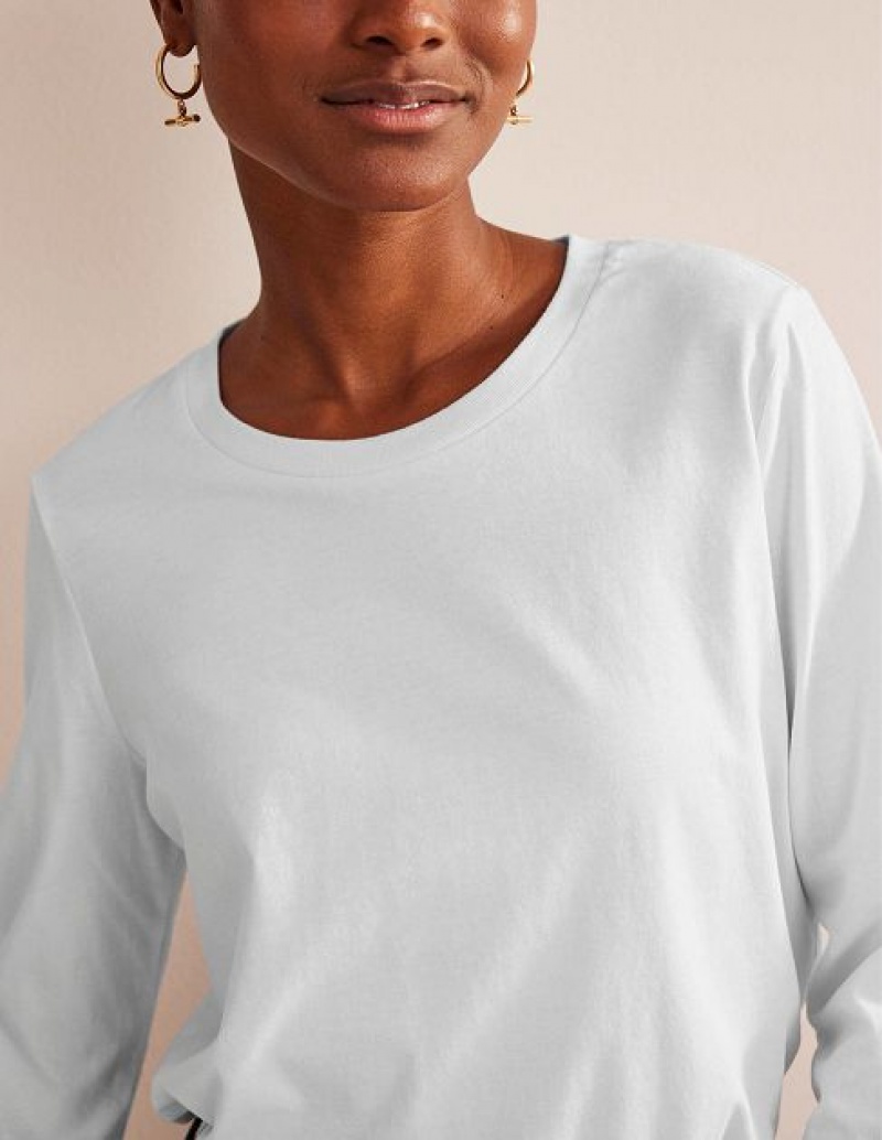 White Women's Boden Pure Cotton Long Sleeve Tops | 35146NQMR