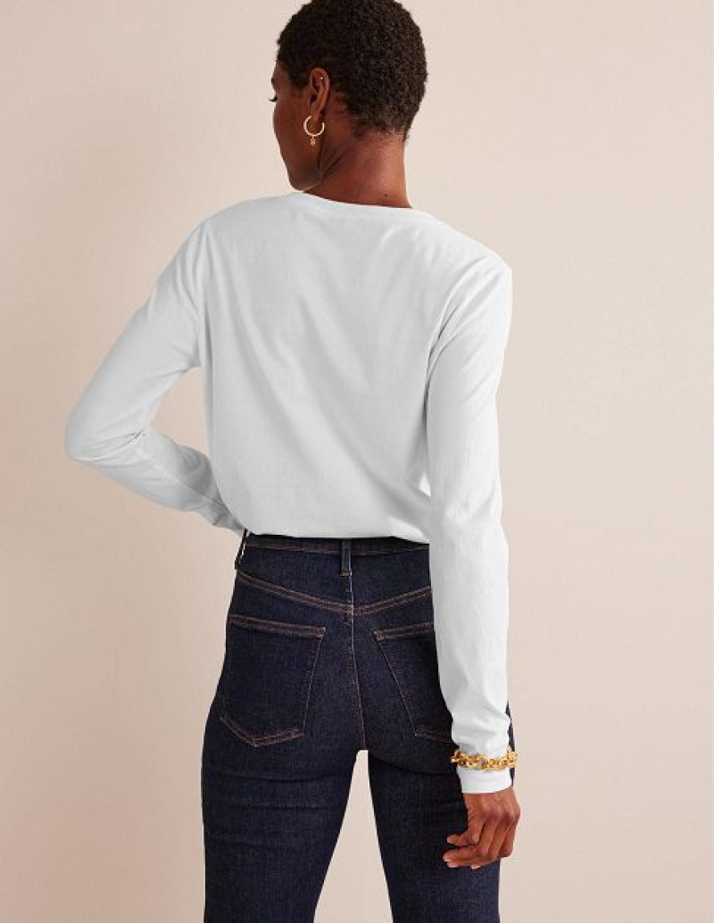 White Women's Boden Pure Cotton Long Sleeve Tops | 35146NQMR