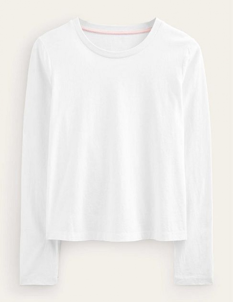 White Women's Boden Pure Cotton Long Sleeve Tops | 35146NQMR