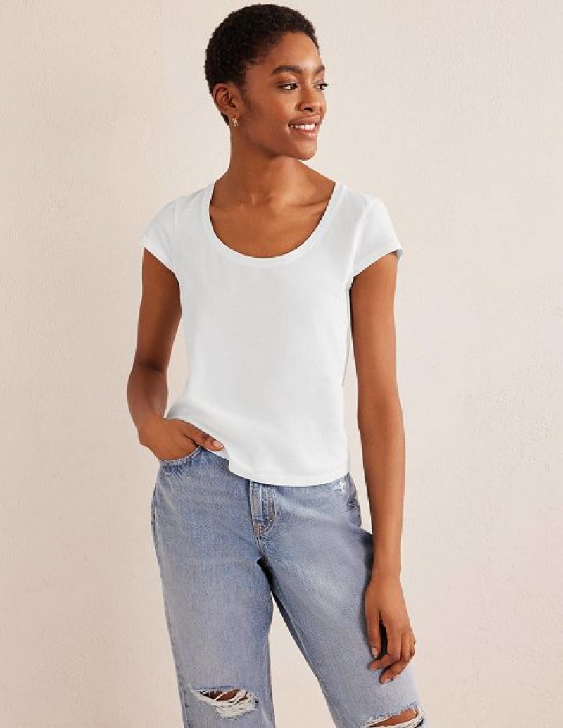 White Women's Boden Pure Cotton Scoop Neck T-Shirt | 74129BLEV