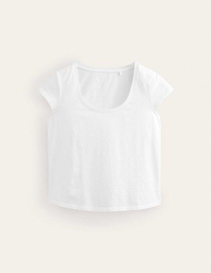 White Women's Boden Pure Cotton Scoop Neck T-Shirt | 74129BLEV