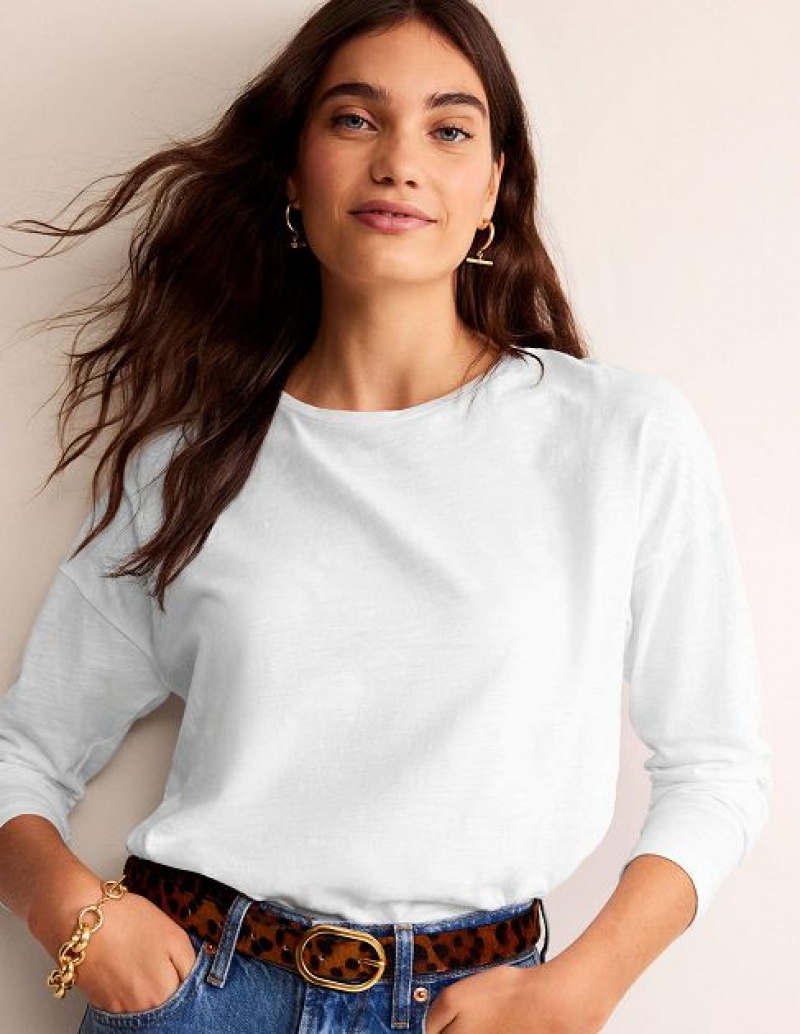 White Women\'s Boden Regular Dropped Shoulder Tops | 28904LPIG