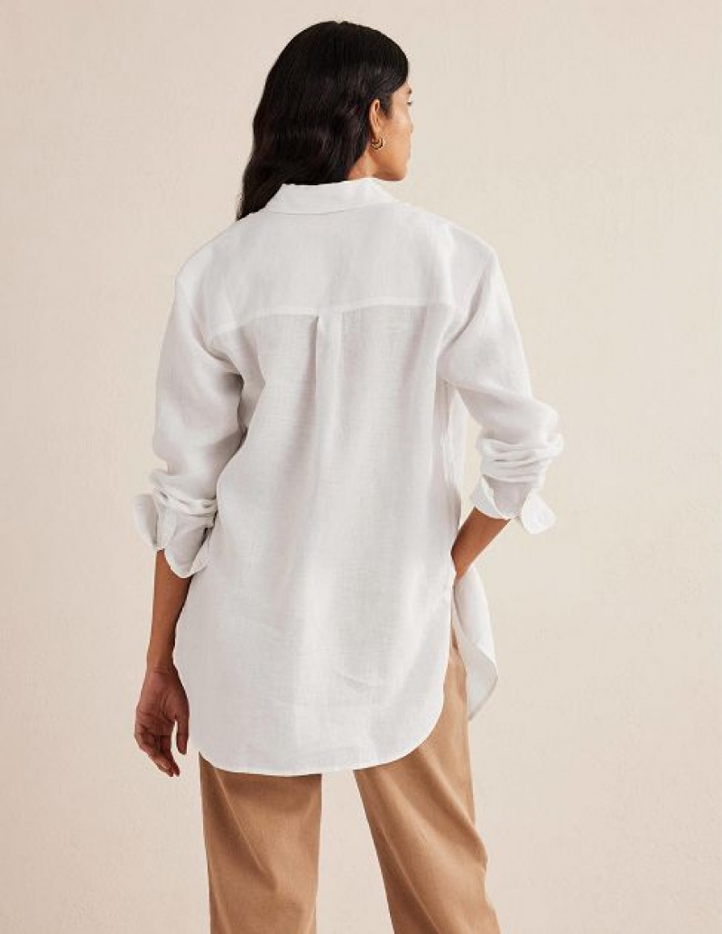 White Women's Boden Relaxed Linen Shirts | 90713GYFX