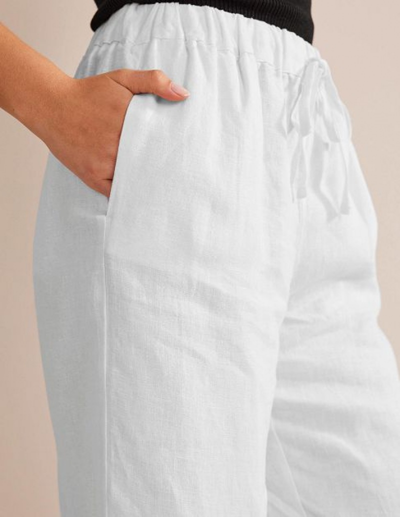 White Women's Boden Relaxed Pull-on Linen Pants | 97584WXIL