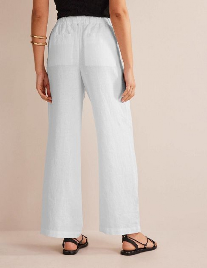 White Women's Boden Relaxed Pull-on Linen Pants | 97584WXIL