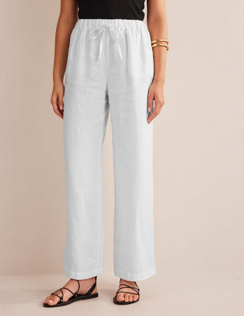 White Women's Boden Relaxed Pull-on Linen Pants | 97584WXIL