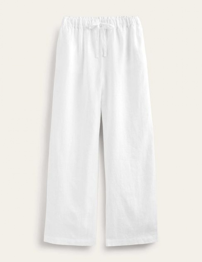 White Women's Boden Relaxed Pull-on Linen Pants | 97584WXIL