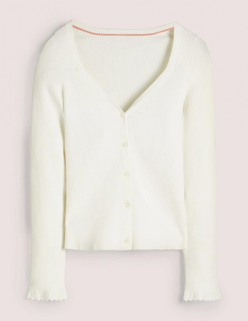 White Women's Boden Ribbed Sweetheart Cardigan | 16780ZYFS