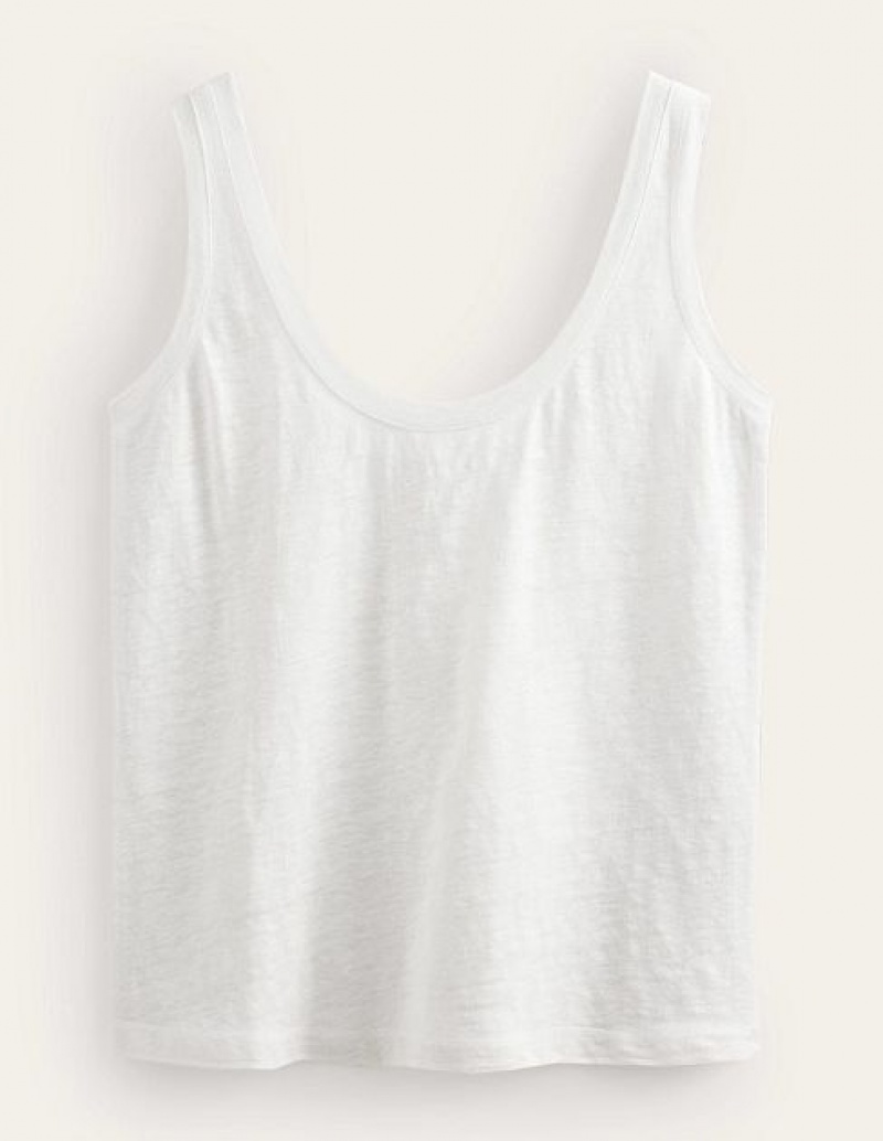 White Women's Boden Scoop Neck Linen Vest Tops | 74082BTKQ