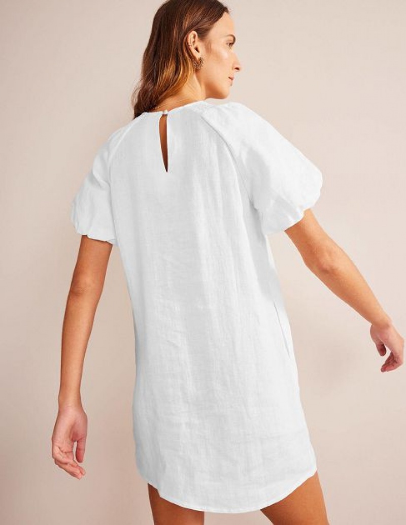 White Women's Boden Sleeve Detail Linen Mini Dress | 49312SPWI