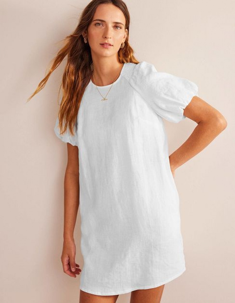 White Women's Boden Sleeve Detail Linen Mini Dress | 49312SPWI