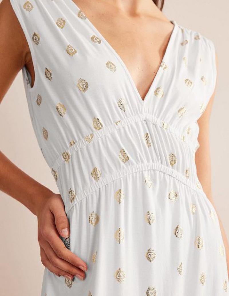 White Women's Boden Smocked Jersey Maxi Dress | 80642TDUN