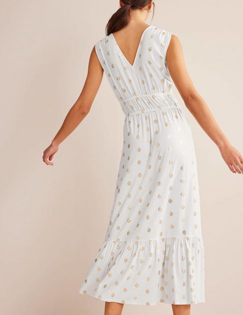 White Women's Boden Smocked Jersey Maxi Dress | 80642TDUN