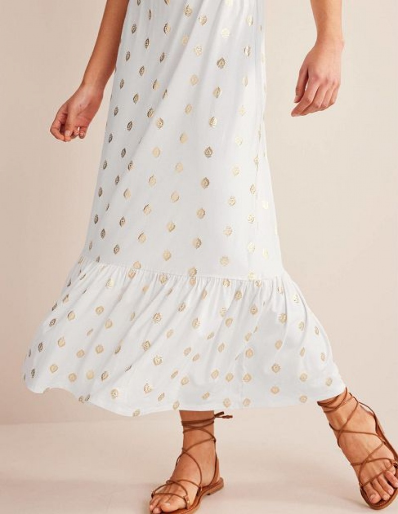 White Women's Boden Smocked Jersey Maxi Dress | 80642TDUN