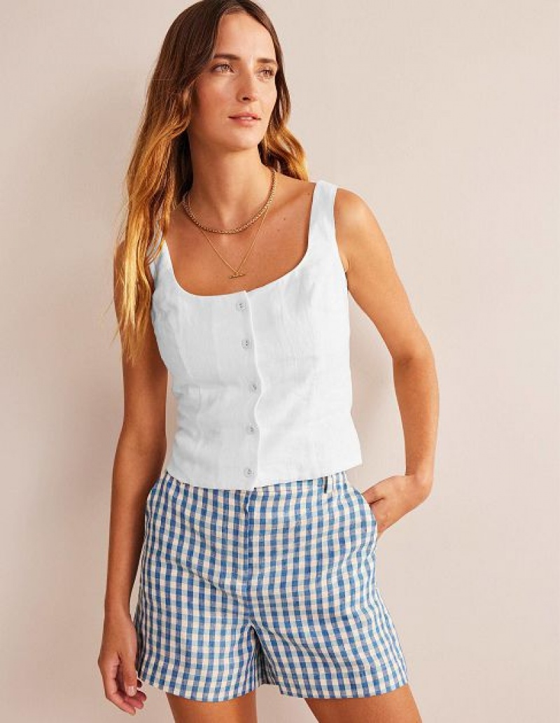 White Women's Boden Square Neck Button Tops | 45306VESQ