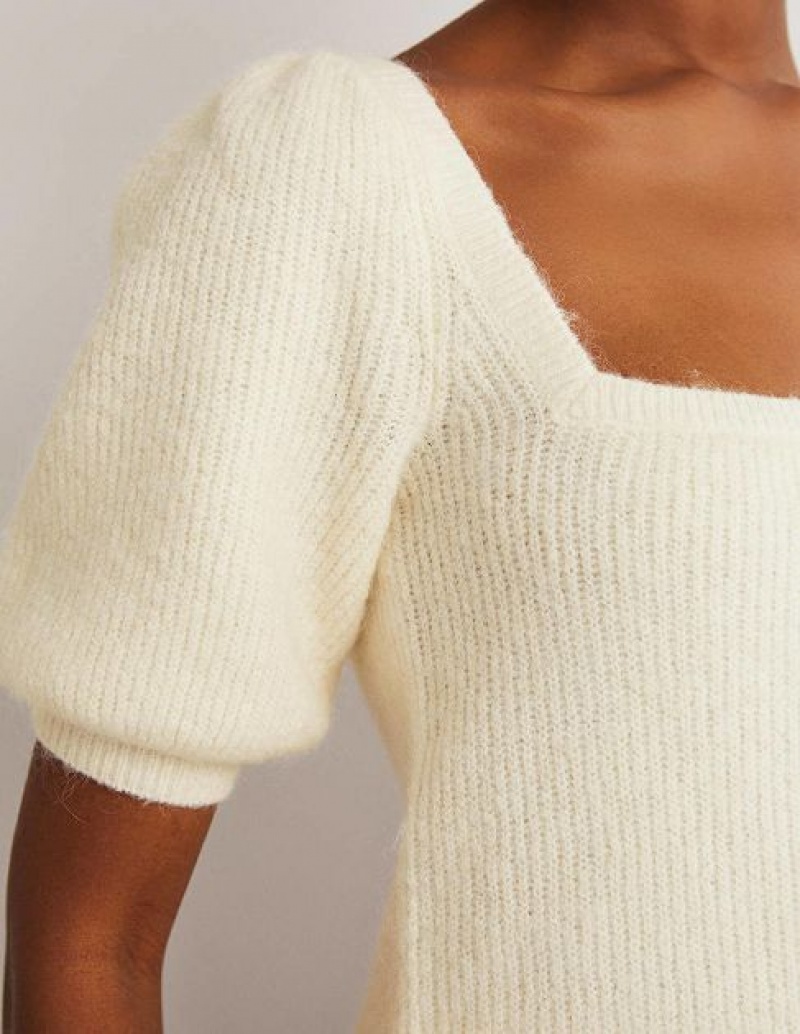 White Women's Boden Square Neck Fluffy Jumpers | 45123PRCE