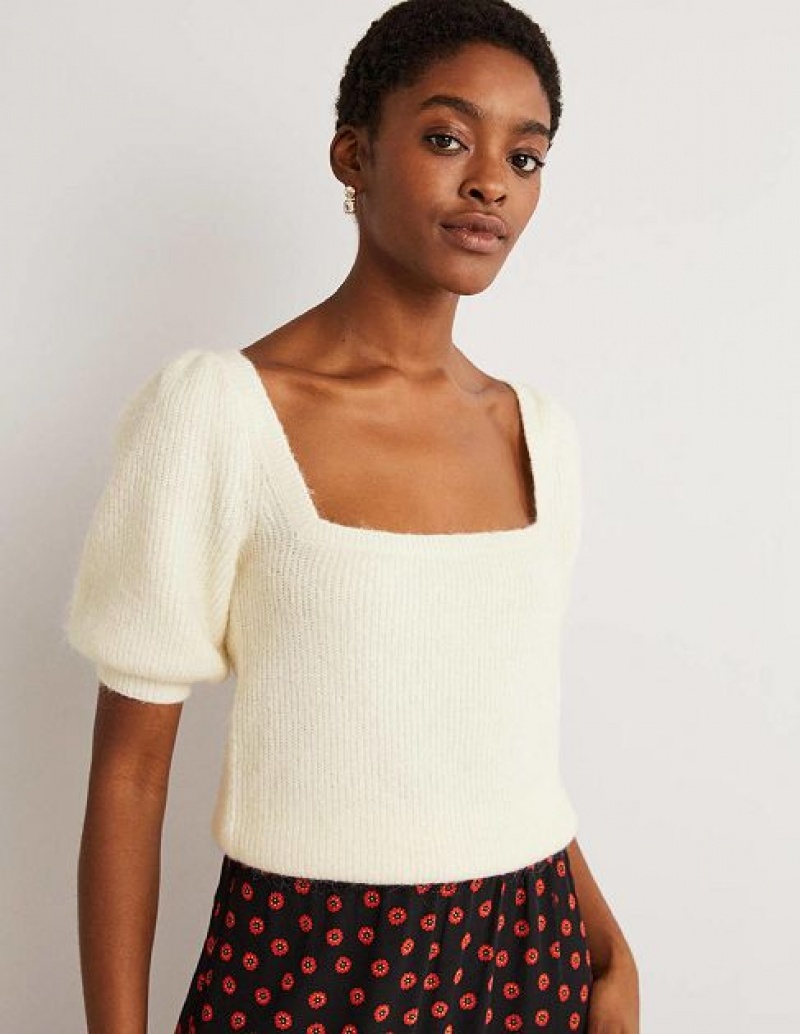 White Women's Boden Square Neck Fluffy Jumpers | 45123PRCE