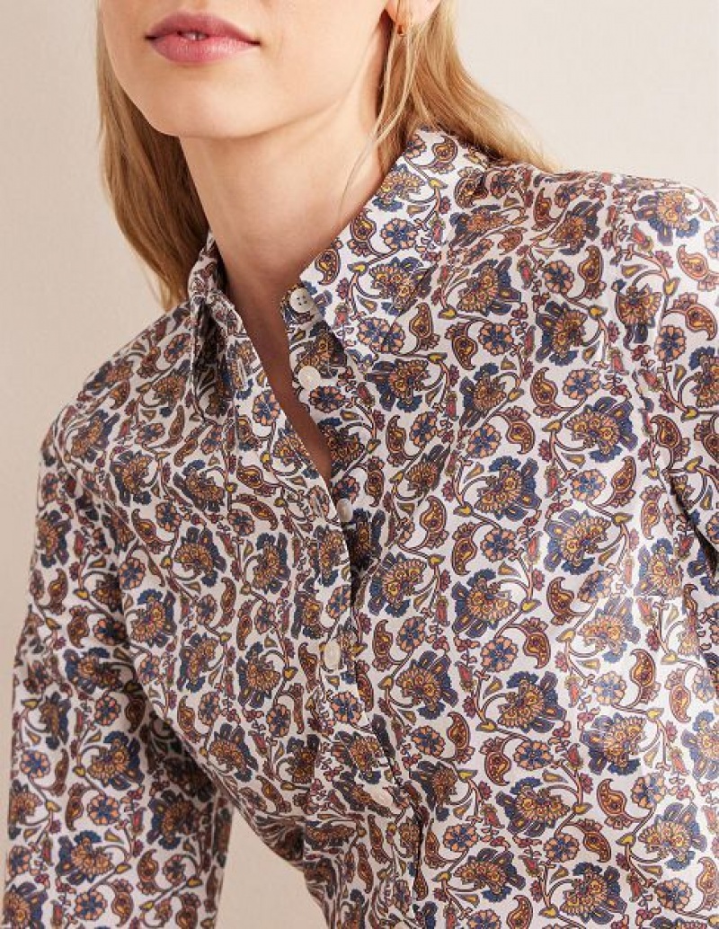 White Women's Boden Straight Cotton Shirts | 16504UHSN