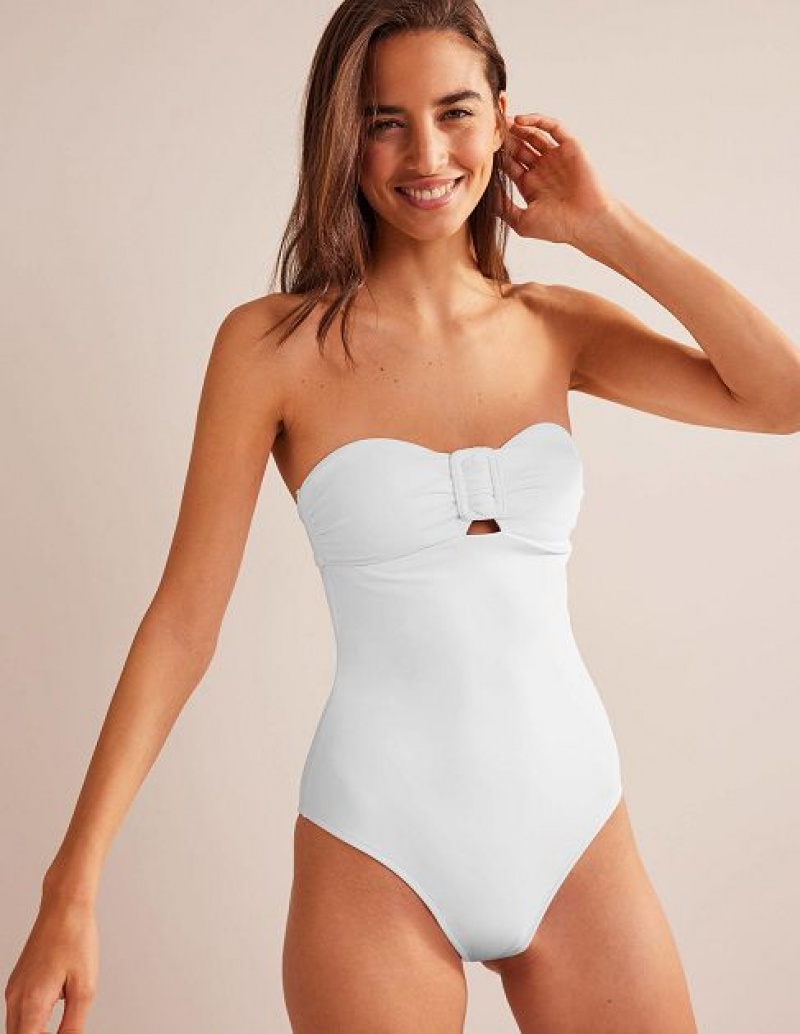 White Women's Boden Taormina Bandeau Swimsuits | 47680SHEB