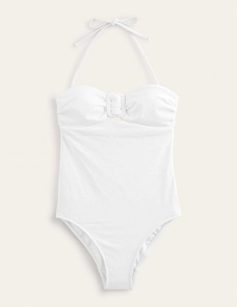 White Women's Boden Taormina Bandeau Swimsuits | 47680SHEB