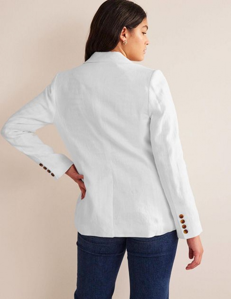 White Women's Boden The Cambridge Linen Blazers | 26719JUBF