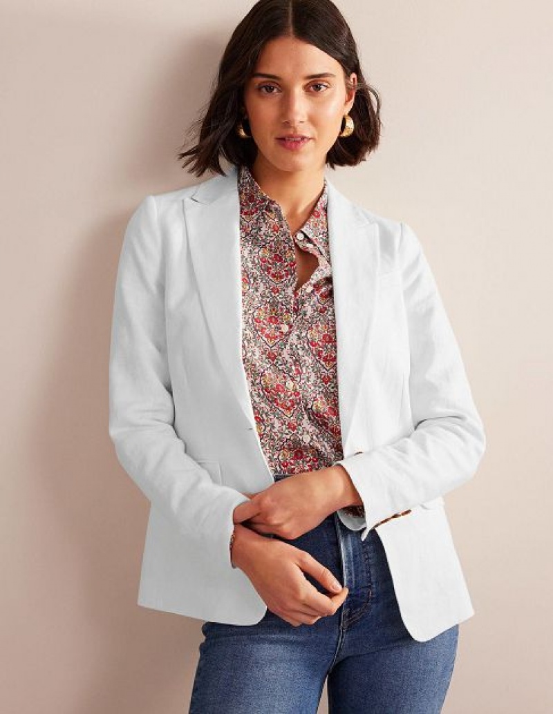 White Women's Boden The Cambridge Linen Blazers | 26719JUBF