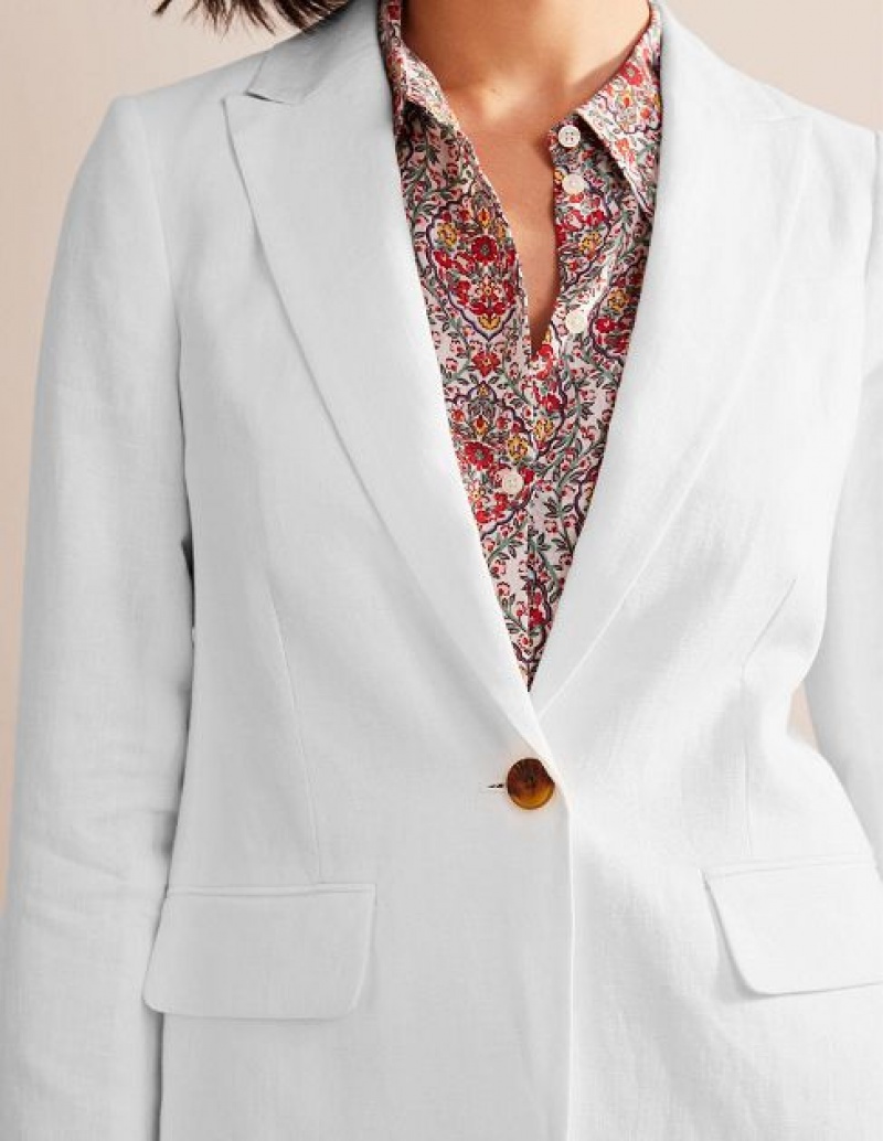 White Women's Boden The Cambridge Linen Blazers | 26719JUBF