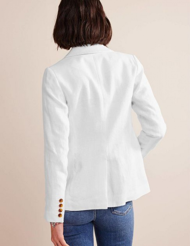 White Women's Boden The Cambridge Linen Blazers | 26719JUBF