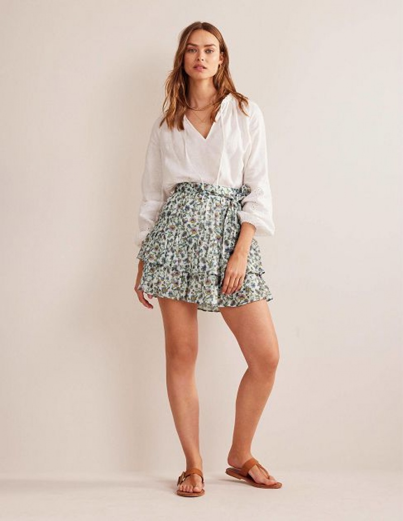 White Women's Boden Tie-waist Crinkle Skirts | 07541VYPE