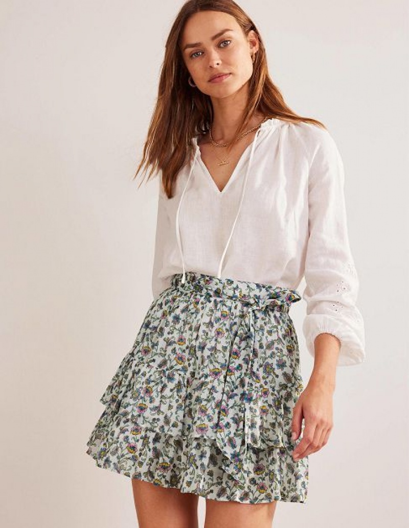 White Women\'s Boden Tie-waist Crinkle Skirts | 07541VYPE