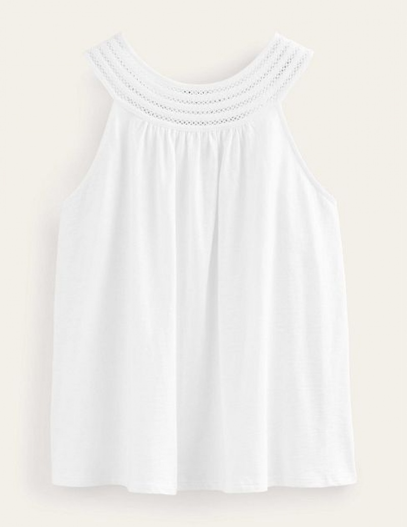 White Women's Boden Trim Neck Jersey Swing Tops | 92637XVEO