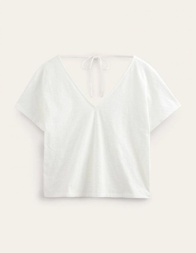 White Women's Boden V Front And Back Jersey Tops | 43280ZXWI