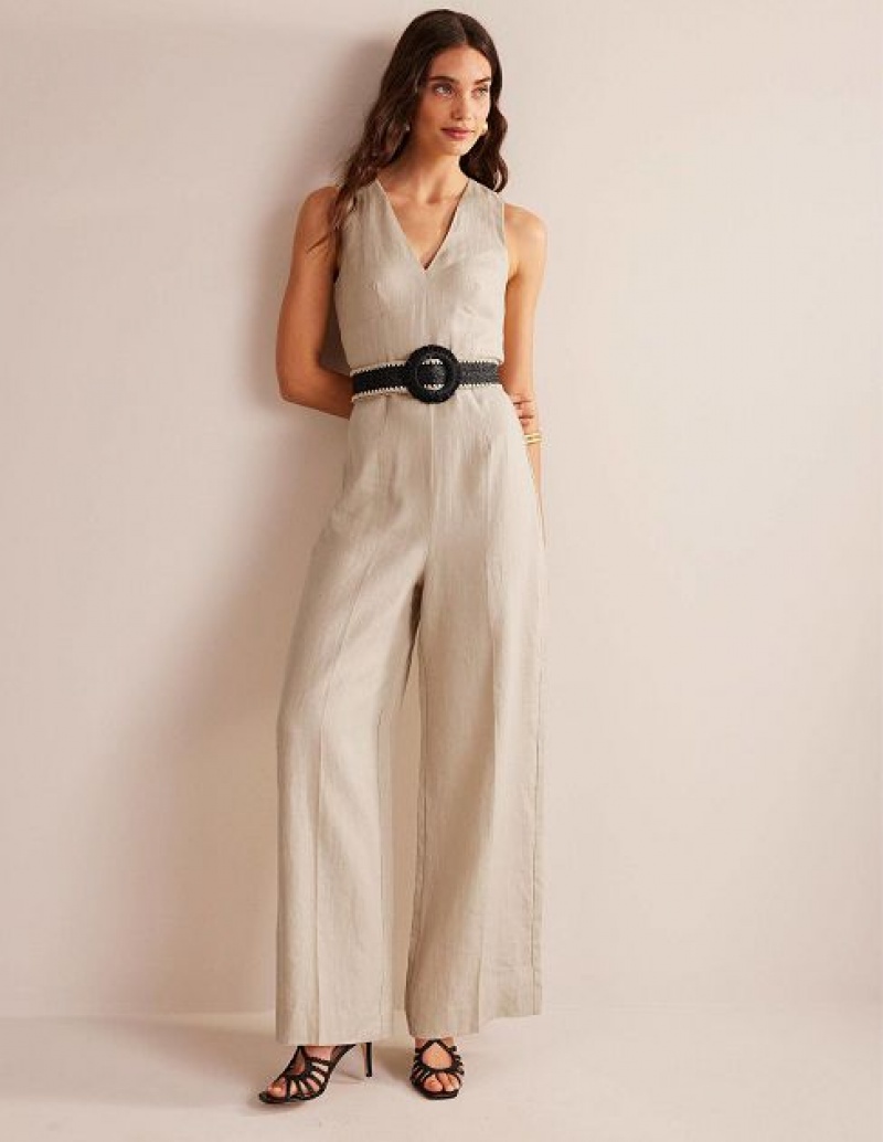 White Women's Boden V-neck Occasion Jumpsuit | 02675ZHFW