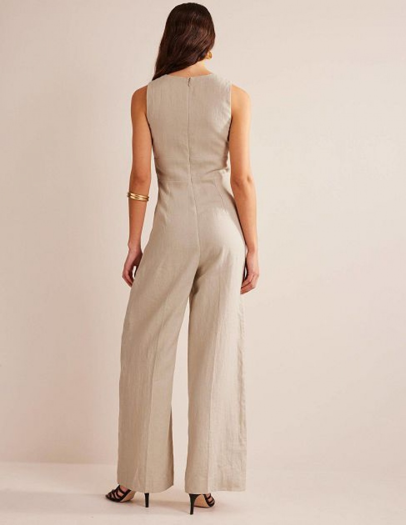 White Women's Boden V-neck Occasion Jumpsuit | 02675ZHFW