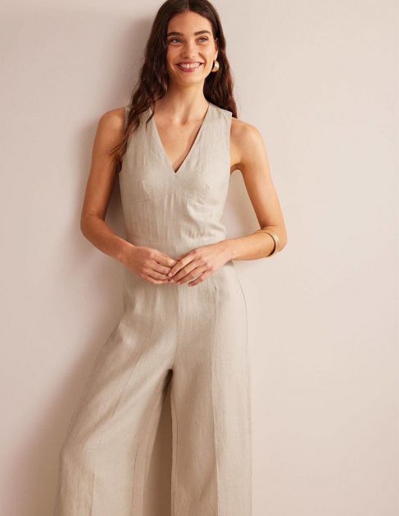 White Women's Boden V-neck Occasion Jumpsuit | 02675ZHFW