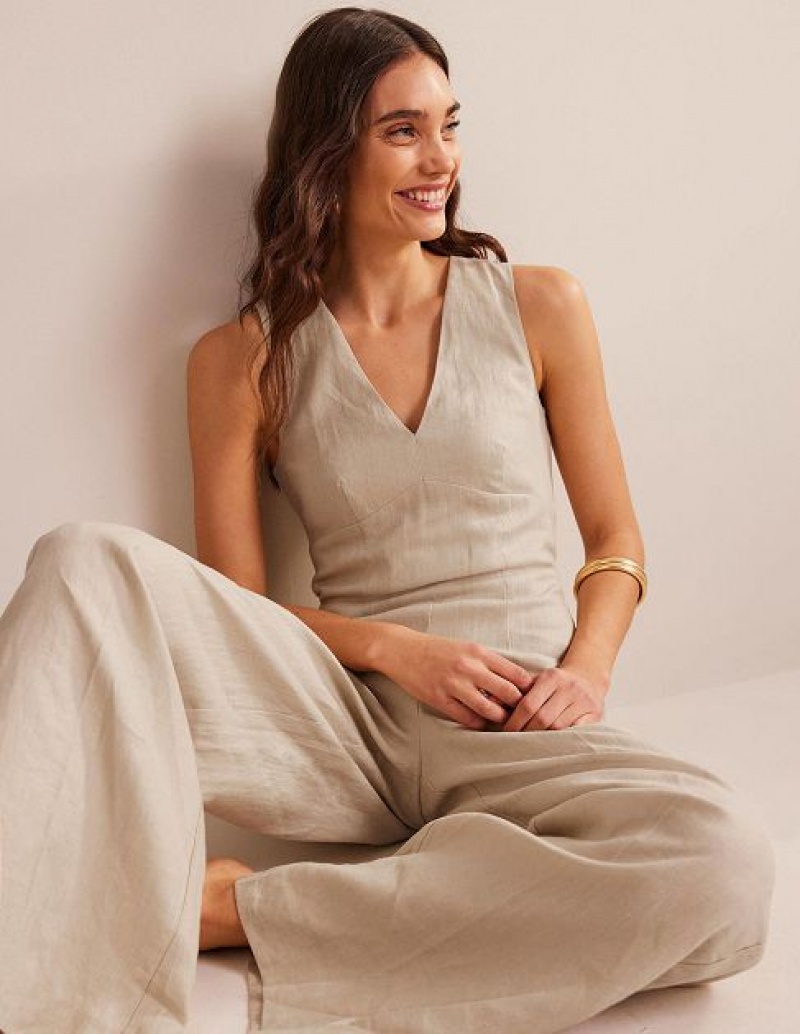 White Women\'s Boden V-neck Occasion Jumpsuit | 02675ZHFW