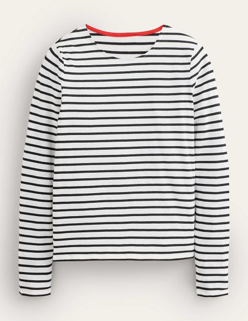 White / Black Women's Boden Bea Long Sleeve Breton T-Shirt | 65938CVEA