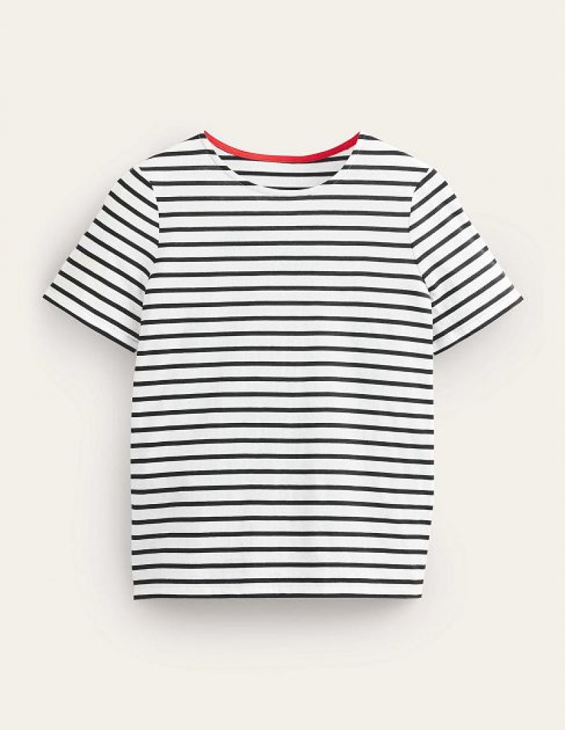 White / Black Women's Boden Bea Short Sleeve Breton T-Shirt | 69831SINT