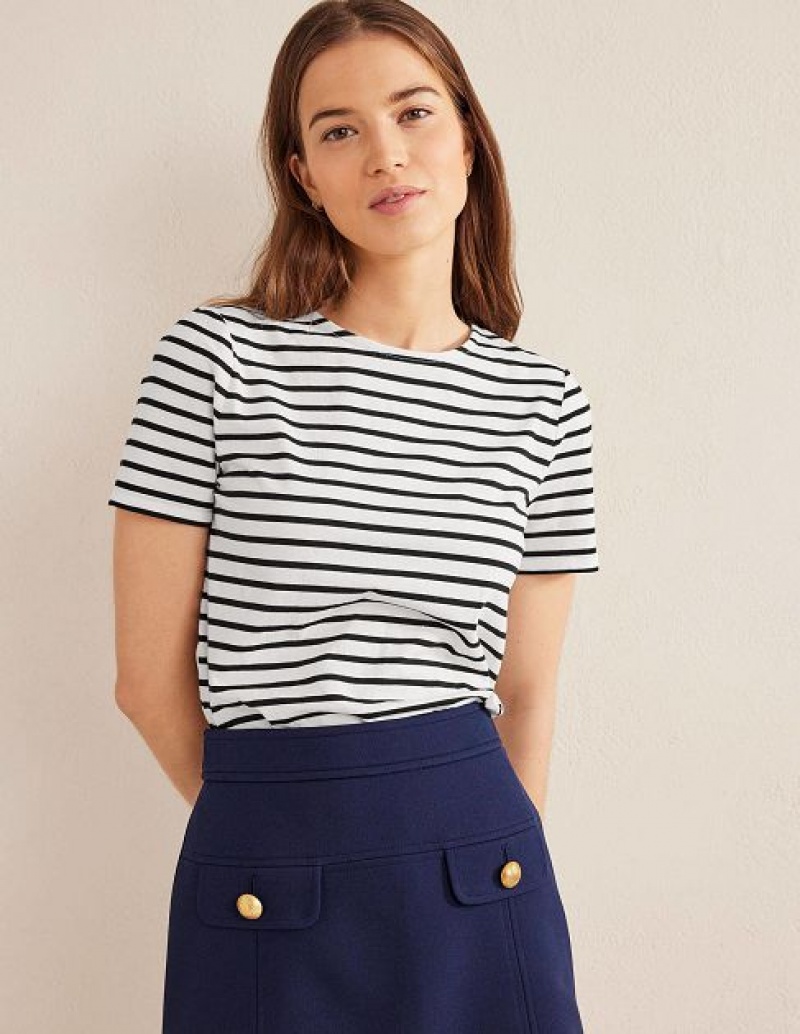 White / Black Women\'s Boden Bea Short Sleeve Breton T-Shirt | 69831SINT