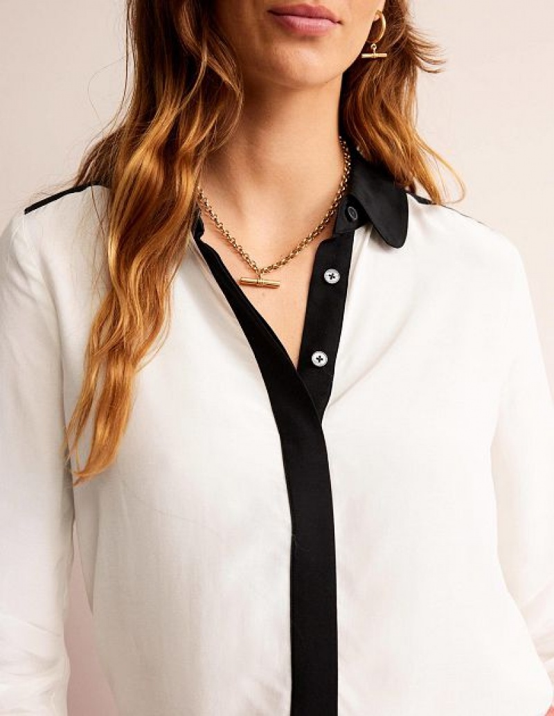 White / Black Women's Boden Colour Block Shirts | 07385BWNU