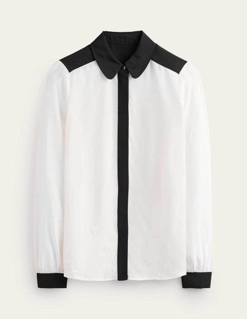 White / Black Women's Boden Colour Block Shirts | 07385BWNU