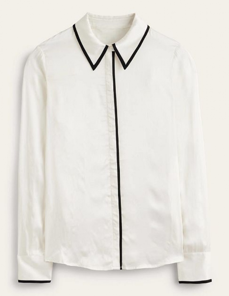 White / Black Women's Boden Straight Satin-tipped Shirts | 10658WLRM