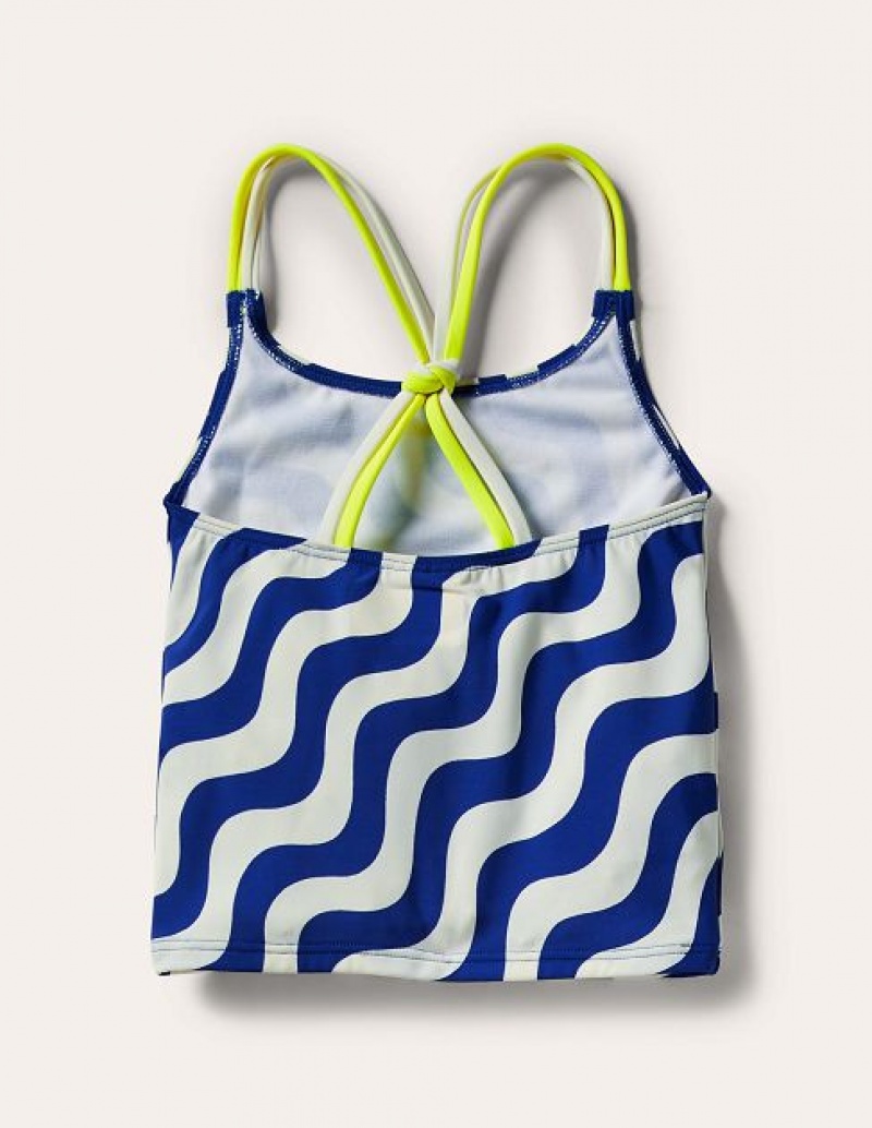 White / Blue Kids' Boden Patterned Tanks | 04652HONL