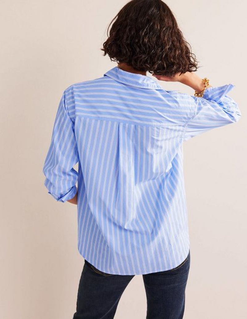 White / Blue Stripes Women's Boden Connie Cotton Shirts | 79852JZNQ